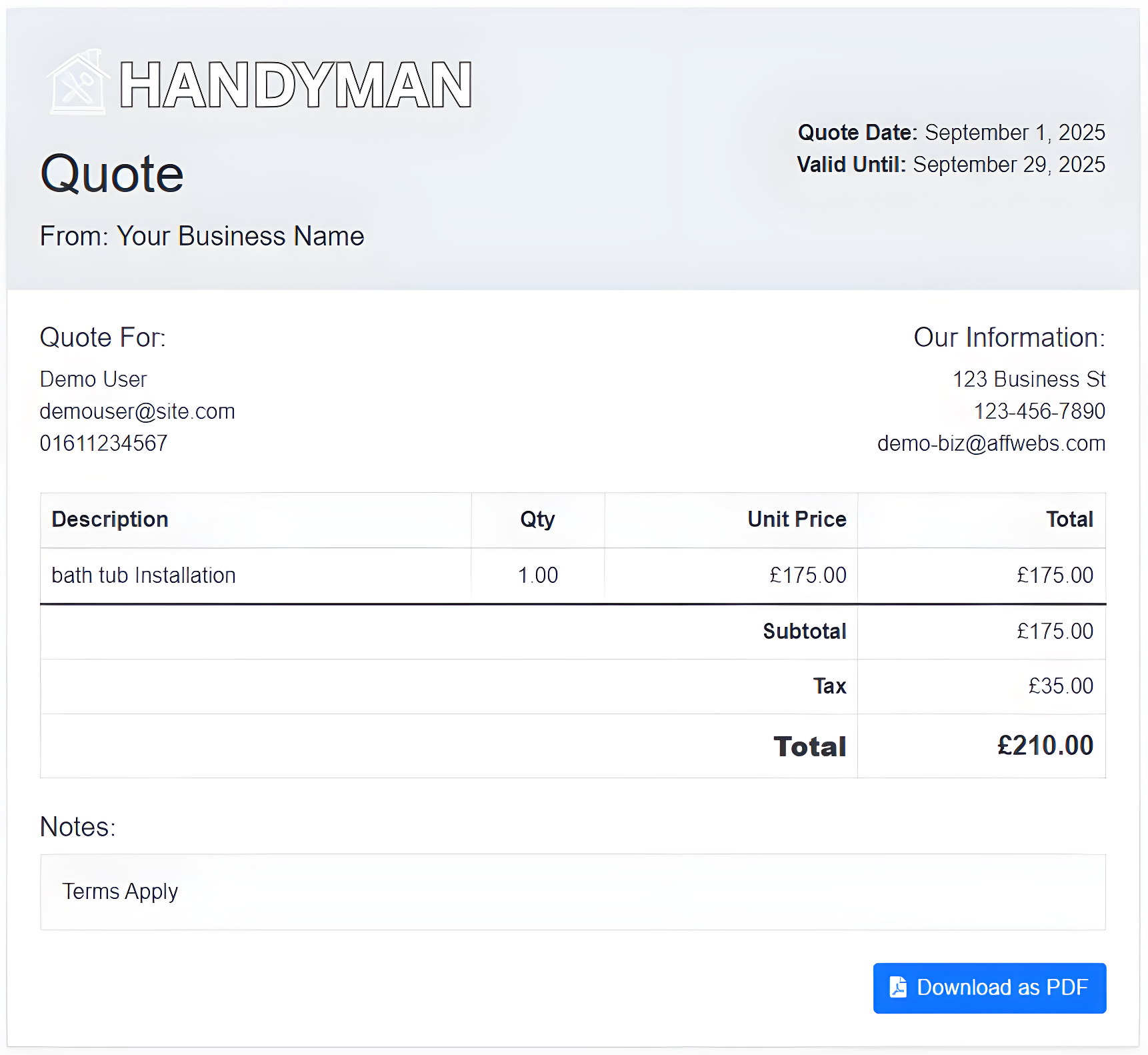 Quote system interface preview
